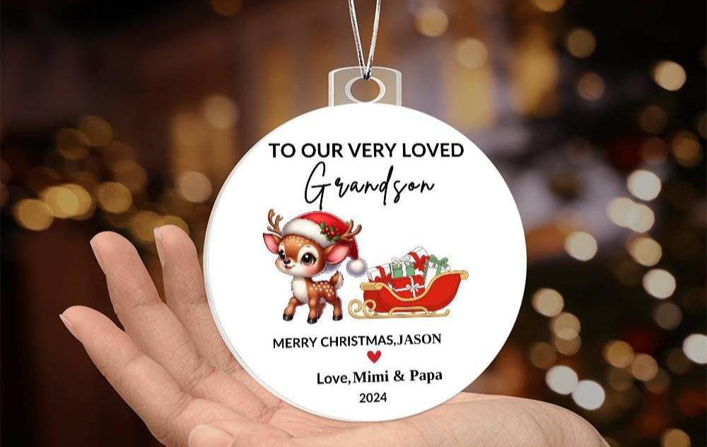 Personalize "To Our Grandson" Christmas Acrylic Ornament!