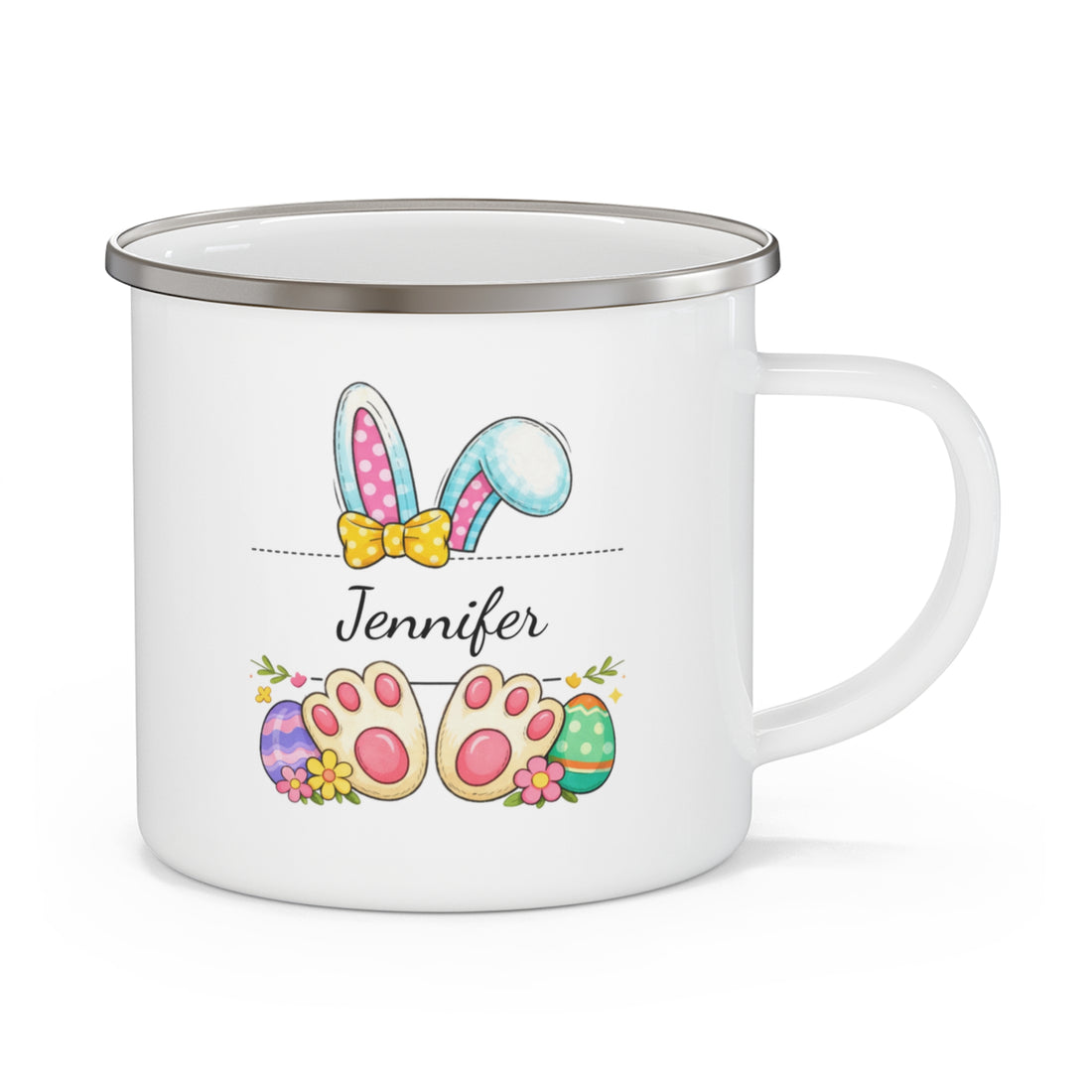 Personalized Easter Mug, Enamel Camp Mug, Custom Name Gift, Cute Easter Gift, Easter Egg Design