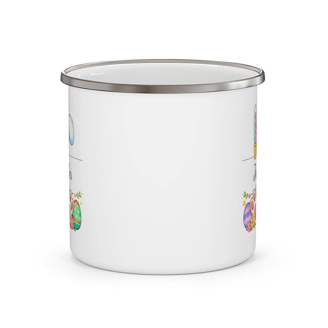 Personalized Easter Mug, Enamel Camp Mug, Custom Name Gift, Cute Easter Gift, Easter Egg Design