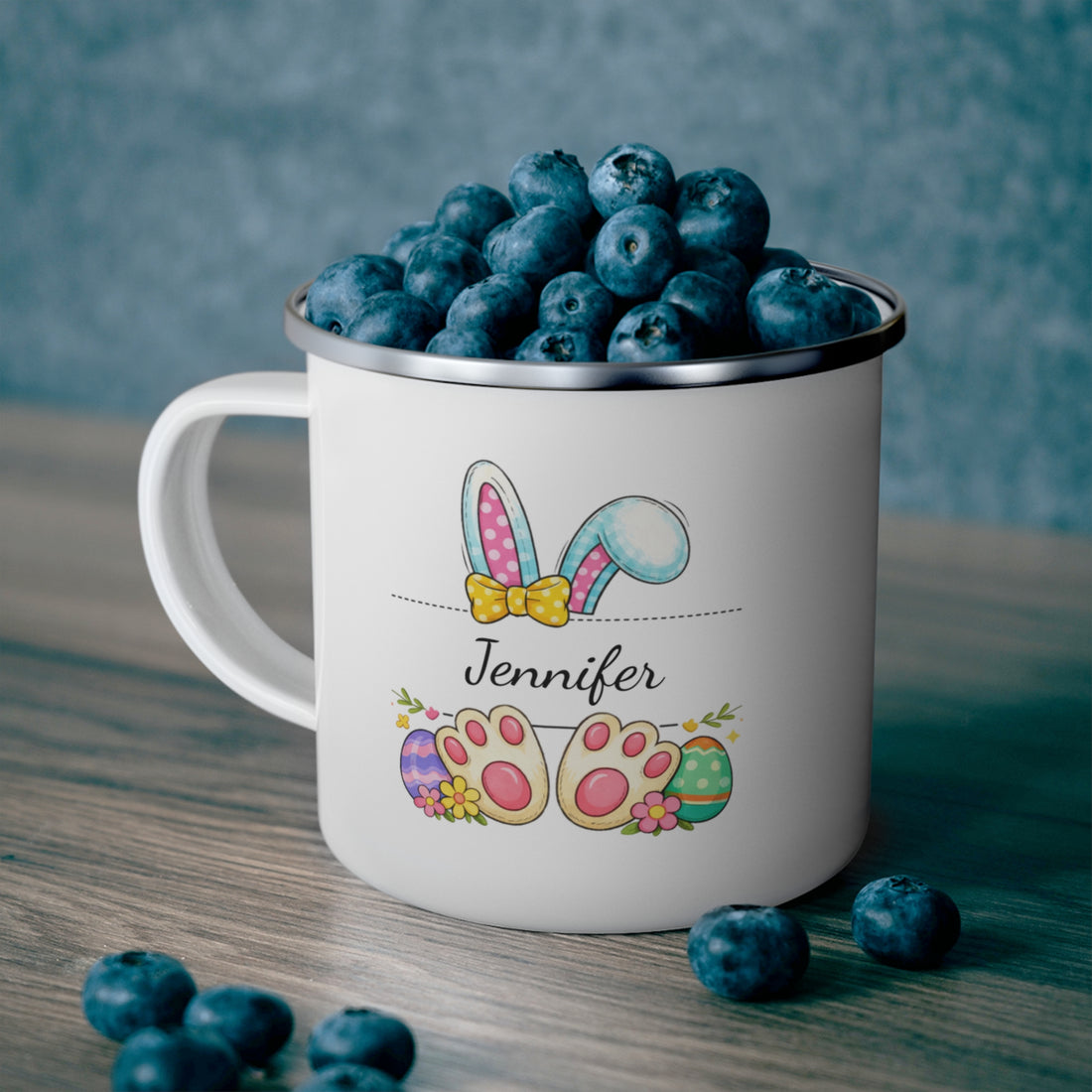 Personalized Easter Mug, Enamel Camp Mug, Custom Name Gift, Cute Easter Gift, Easter Egg Design