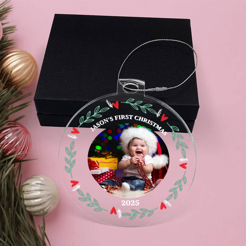 Personalize "Baby's First Christmas" Photo Acrylic Ornament!