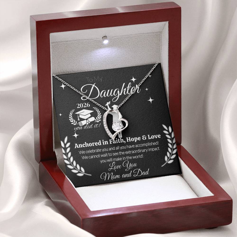 To My Daughter Graduation Necklace 2026 – Anchored in Faith, Hope & Love Gift from Mom and Dad | Graduation Jewelry Keepsake