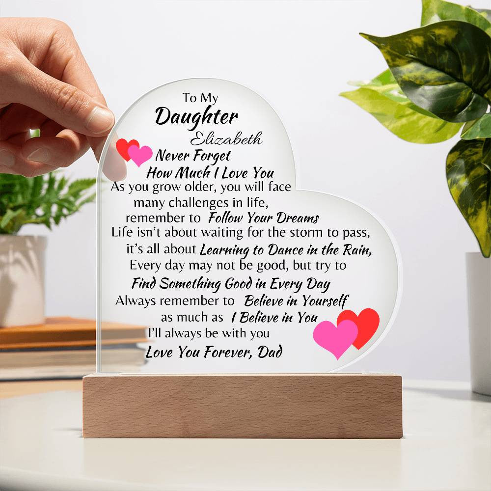 Personalized To My Daughter Acrylic Heart Plaque