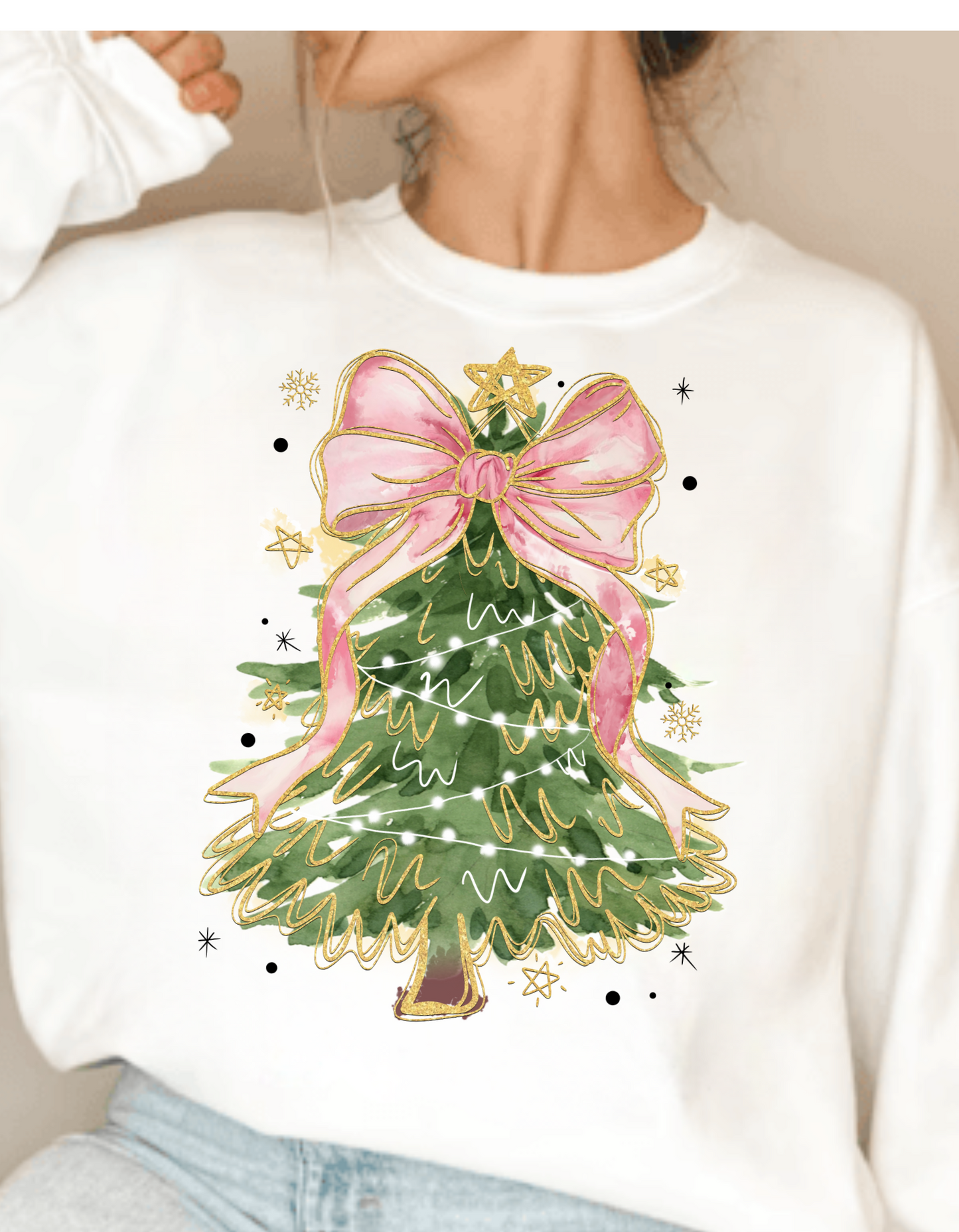 Christmas Tree Bow Shirt, Christmas Coquette Pullover Sweatshirt