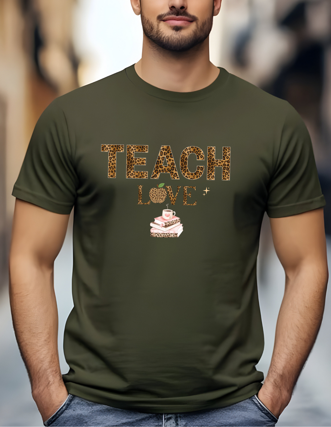 Teach Love Leopard Print Teacher Shirt – Cute Teacher Appreciation T-Shirt, Classroom Gift for Teachers, Back to School Teacher Tee