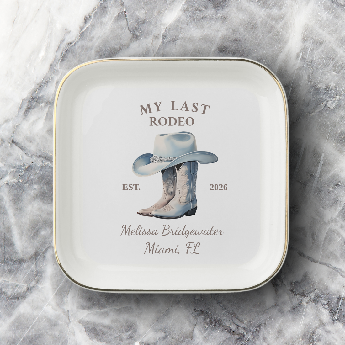 Personalized “My Last Rodeo” Jewelry Dish – Custom Western Bridal Ring Holder