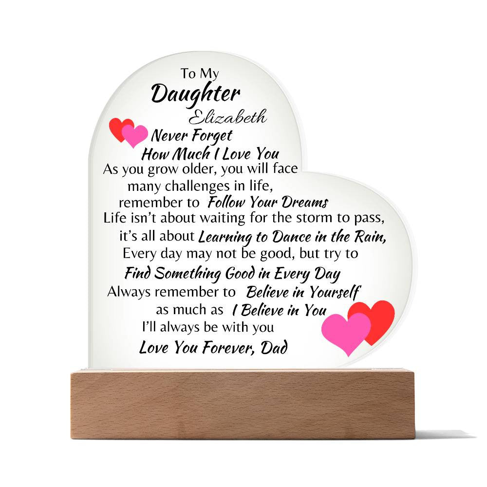 Personalized To My Daughter Acrylic Heart Plaque