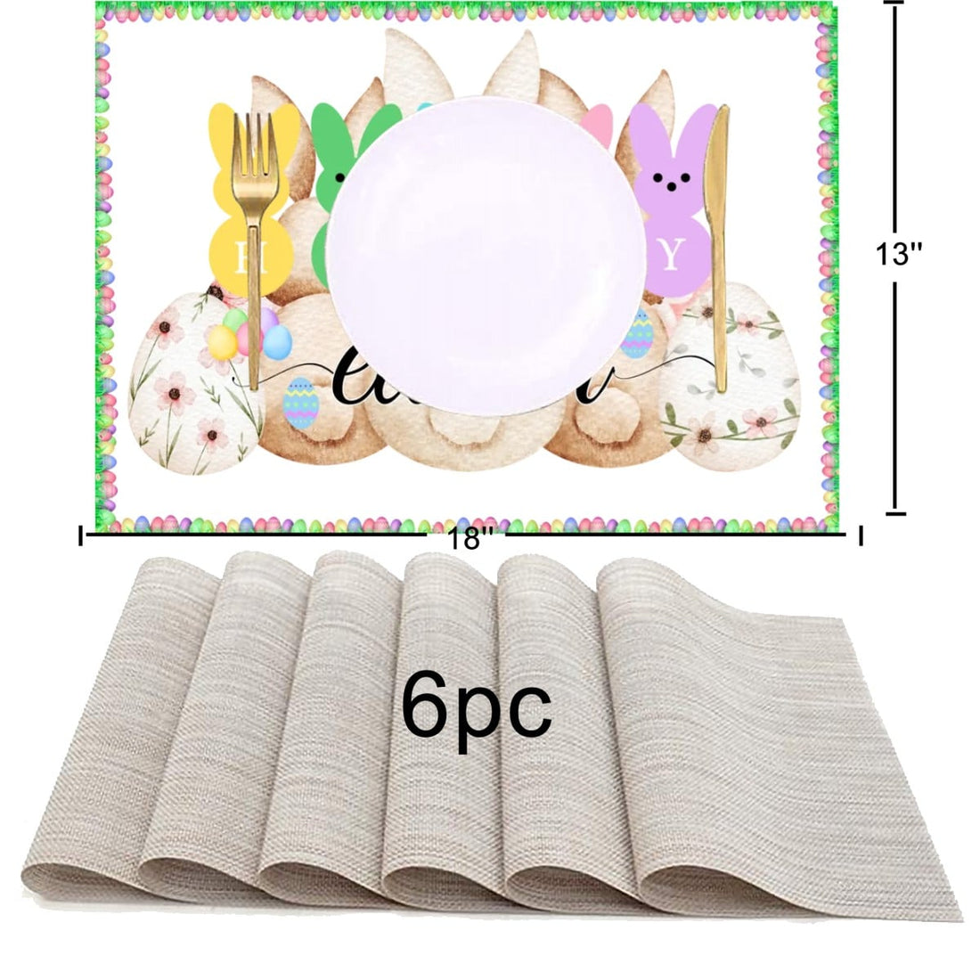 Personalized Easter Table Runner & Placemat Set – Bunny Family Dinner Decor, Spring Table Setting, Custom Easter Party Bundle 7 Pieces