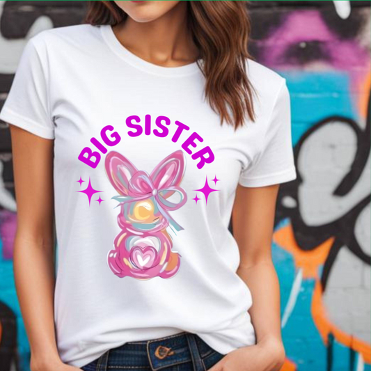Girls Big Sister Bunny Easter Shirt, Kids Easter Shirt, Bunny Egg Hunt Tee, Cute Easter Shirt for Girls, Easter Bunny T-Shirt