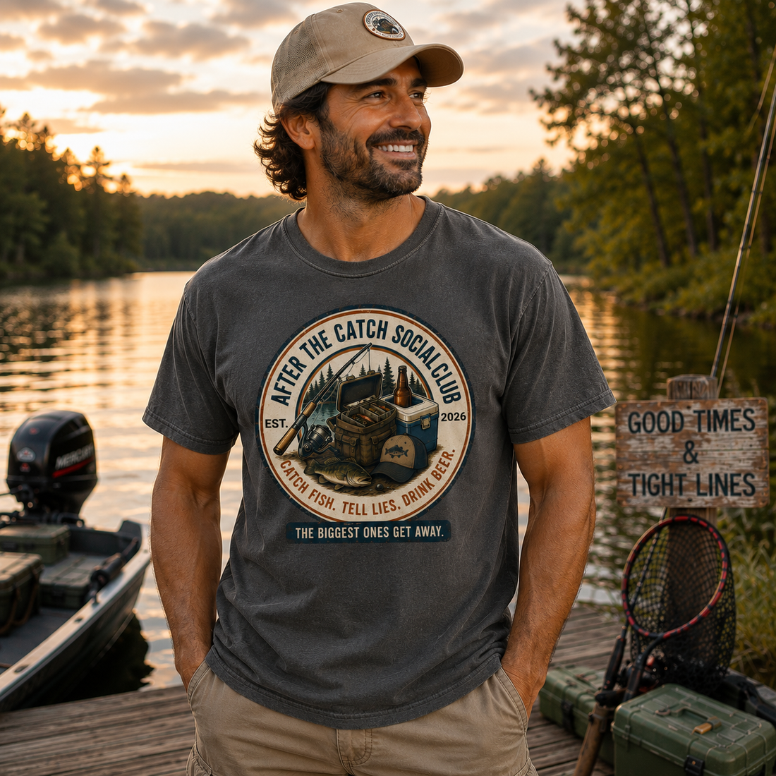 After the Catch Social Club Shirt | Comfort Colors Fishing Tee & Matching Hat | Fisherman Gift | Fishing Club Apparel | Lake Weekend Shirt
