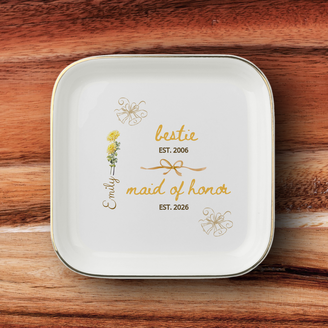Personalized Maid of Honor Jewelry Dish – Custom Name & Date Bridal Party Gift