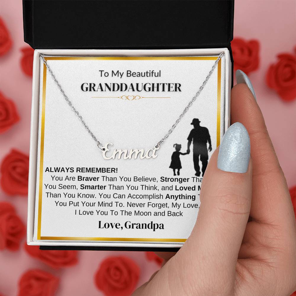 Personalized “To My Granddaughter” Name Necklace – Heartfelt Gift From Grandpa with Inspirational Message Card