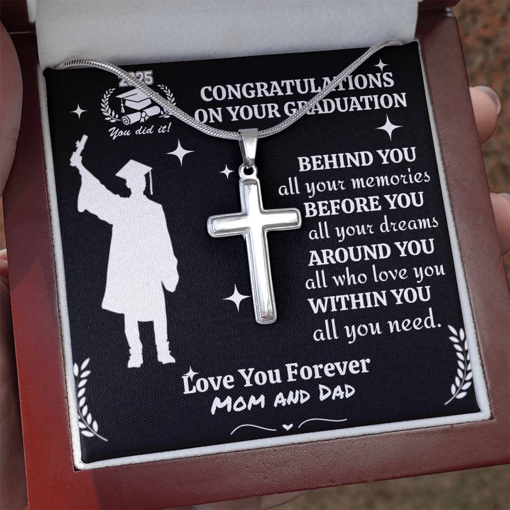 Personalized To My Son/Grandson/Nephew "Congrats 2025 Graduate" Cross Necklace