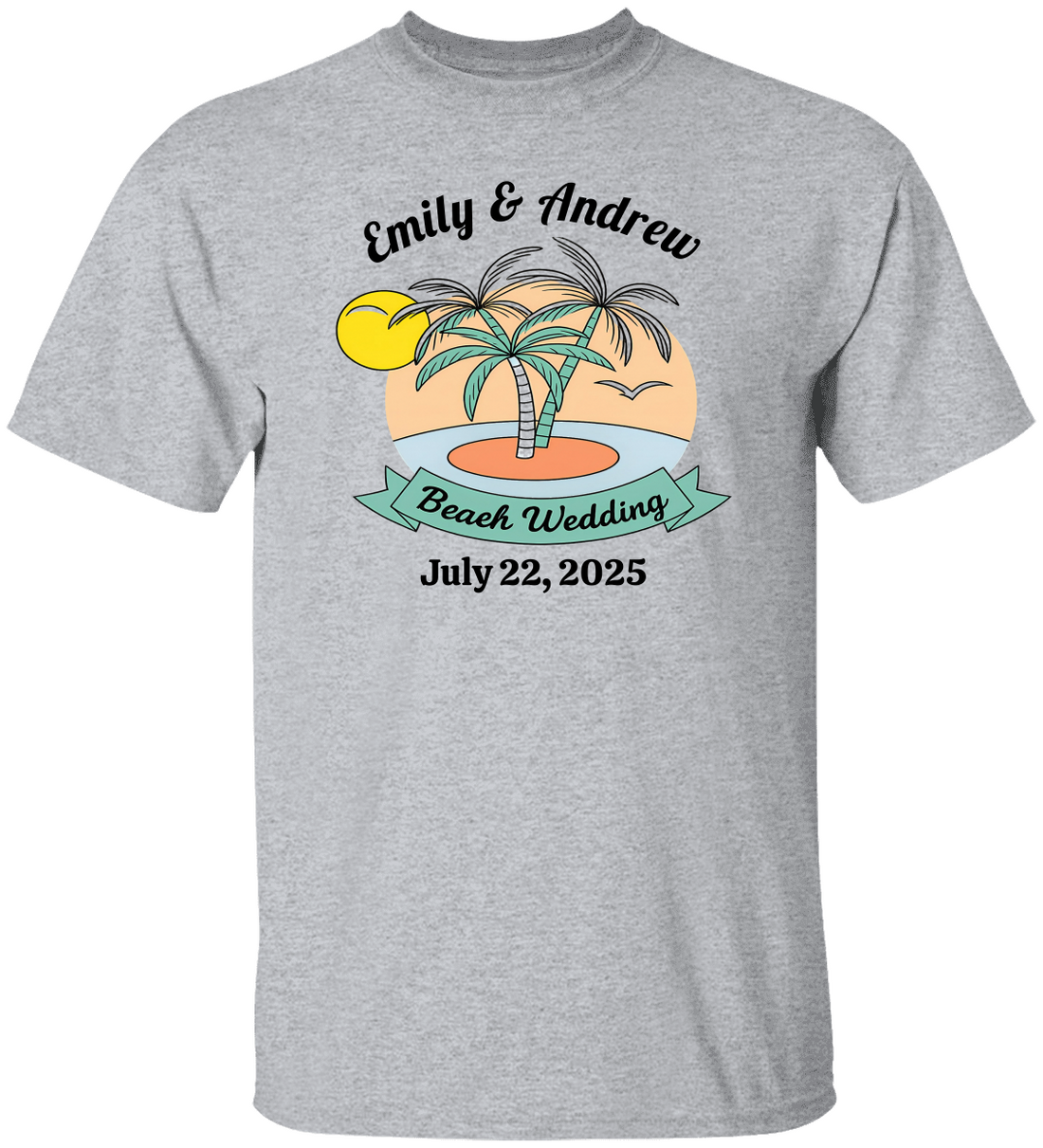 Personalized Beach Wedding Palm Tree Shirt, Custom Bride Groom Name Shirt, Tropical Destination Wedding Tee