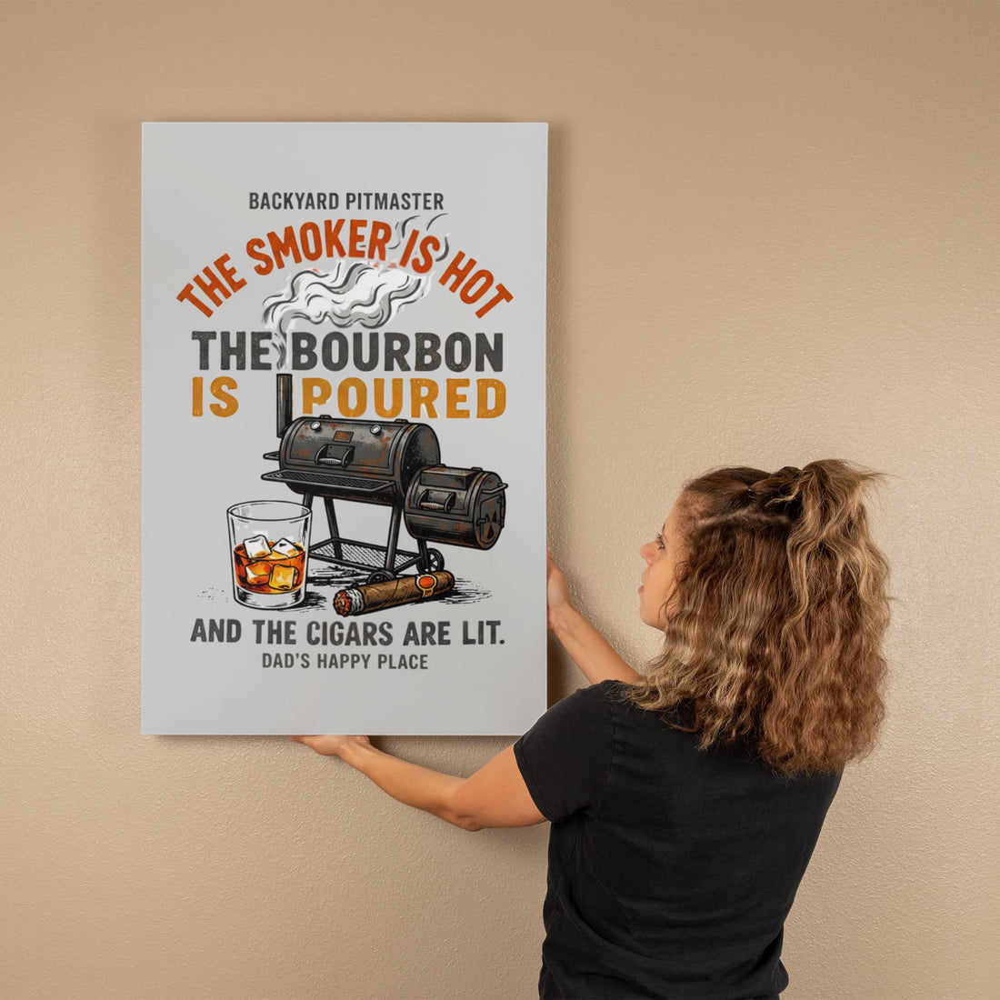 Backyard Pitmaster Canvas, BBQ Grill Art, Bourbon Decor, Dad's Man Cave Sign, Smoker Gift, Father's Day Present, Bourbon Lover Art
