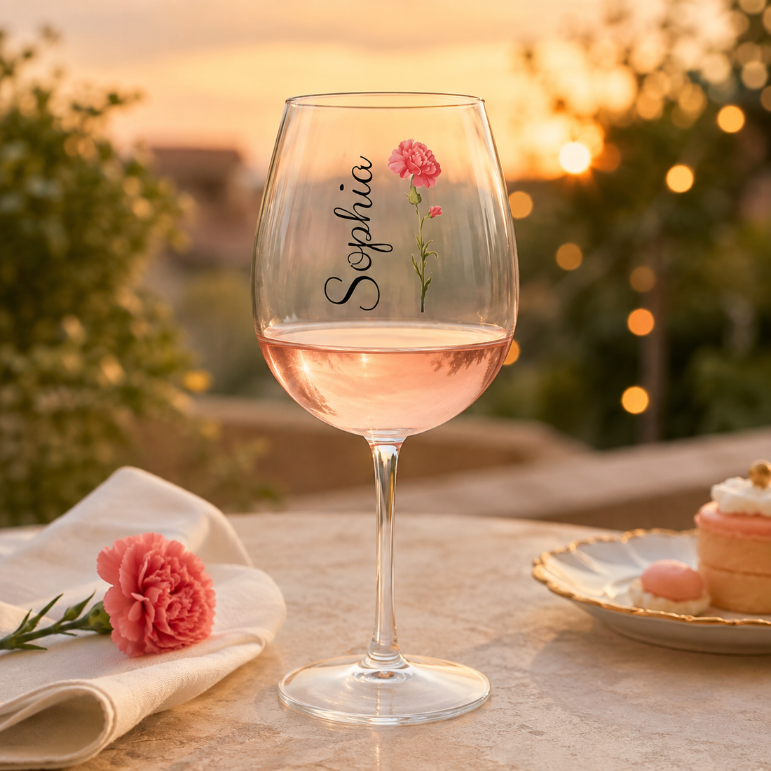 Personalized Birth Flower Wine Glass – Custom Name, Stemmed or Stemless