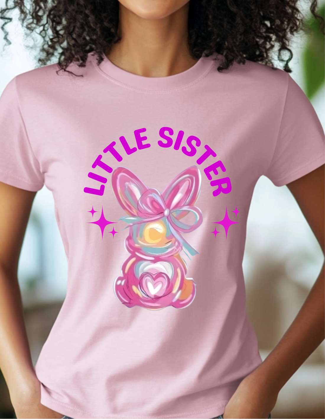 Brushstroke Bunny Easter Shirt, Girls Easter Shirt, Coquette Bow T-shirt, Pink Bunny Easter Shirt, Retro Easter Shirt