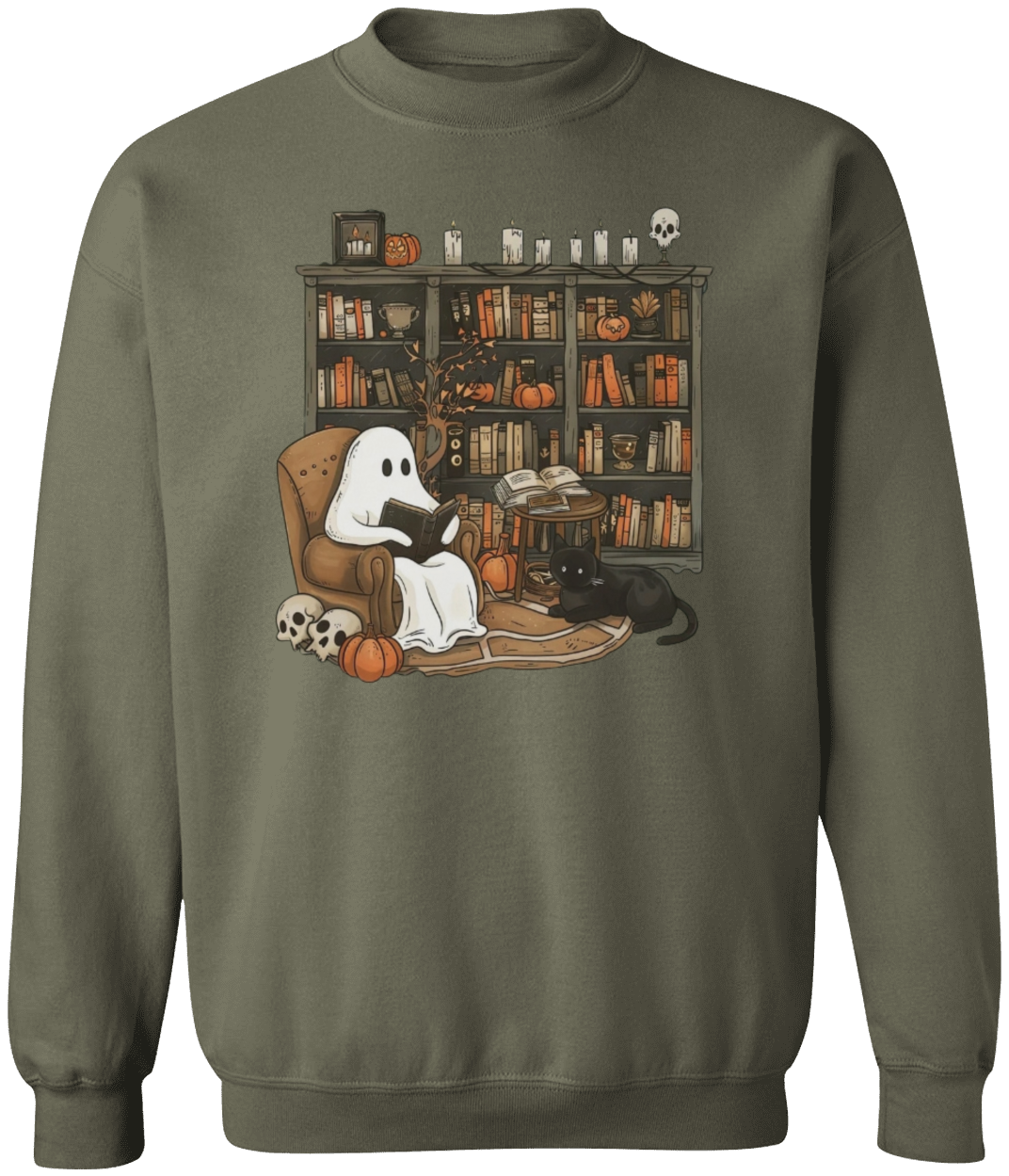 Retro Ghost Reading Books Sweatshirt, Librarian, Teacher Ghost Halloween