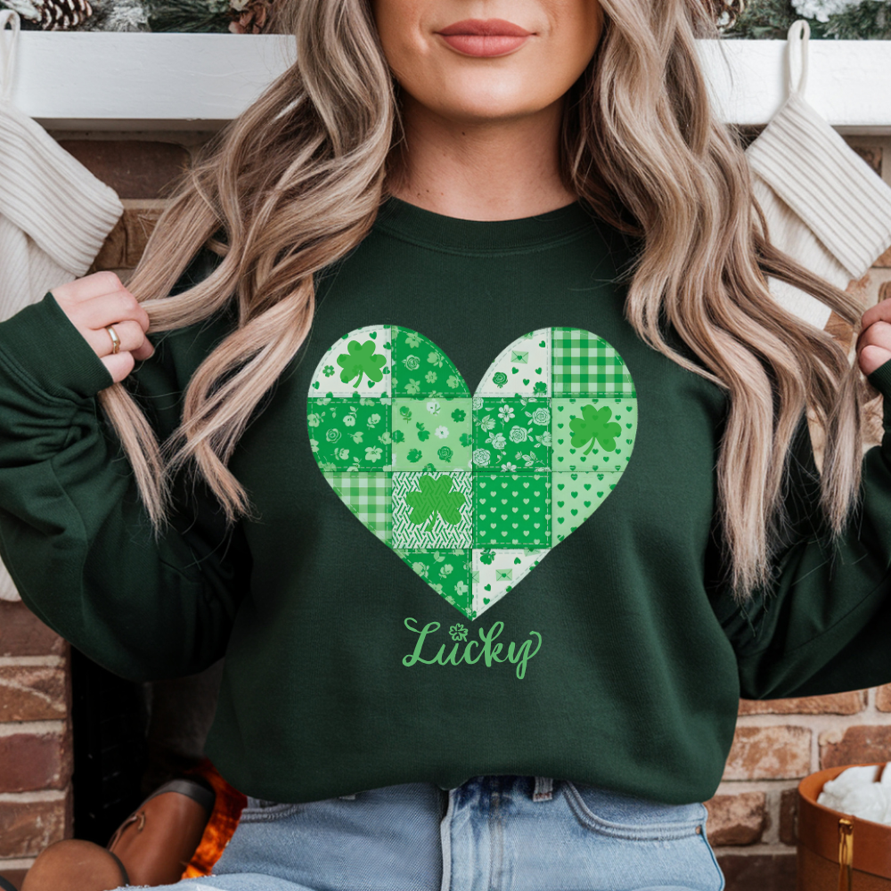 St. Patrick's Day Sweatshirt, Women's Clover Heart Design, Cozy Spring Fashion Gift