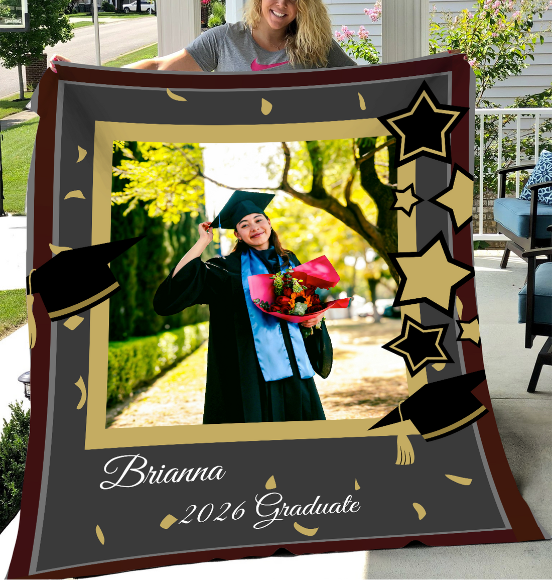 Personalized Graduation Blanket with Photo – Custom Name & Year Keepsake Gift for Graduate (Class of 2026)