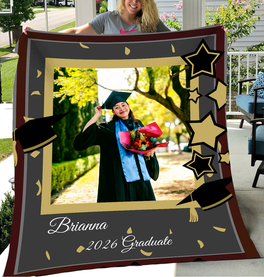 Personalized Graduation Blanket with Photo – Custom Name & Year Keepsake Gift for Graduate (Class of 2026)