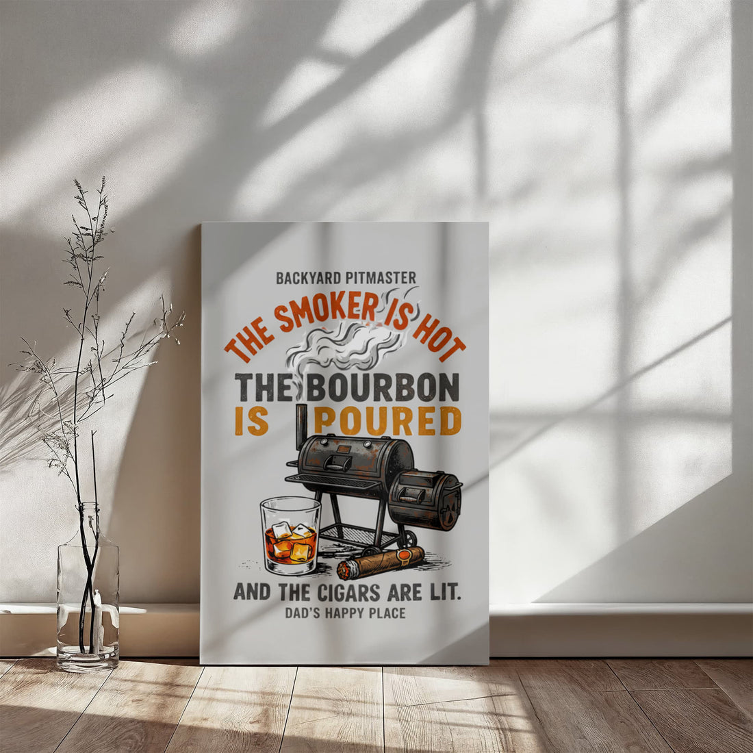 Backyard Pitmaster Canvas, BBQ Grill Art, Bourbon Decor, Dad's Man Cave Sign, Smoker Gift, Father's Day Present, Bourbon Lover Art