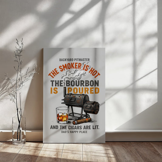 Backyard Pitmaster Canvas, BBQ Grill Art, Bourbon Decor, Dad's Man Cave Sign, Smoker Gift, Father's Day Present, Bourbon Lover Art