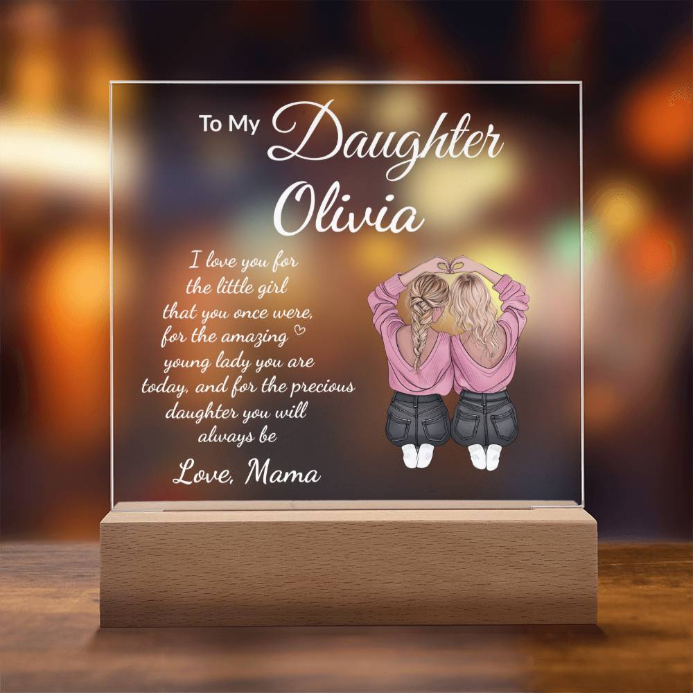 Personalized Gift for Daughter, Mother and Daughter Art, Sentimental Present Acrylic LED Nite Light