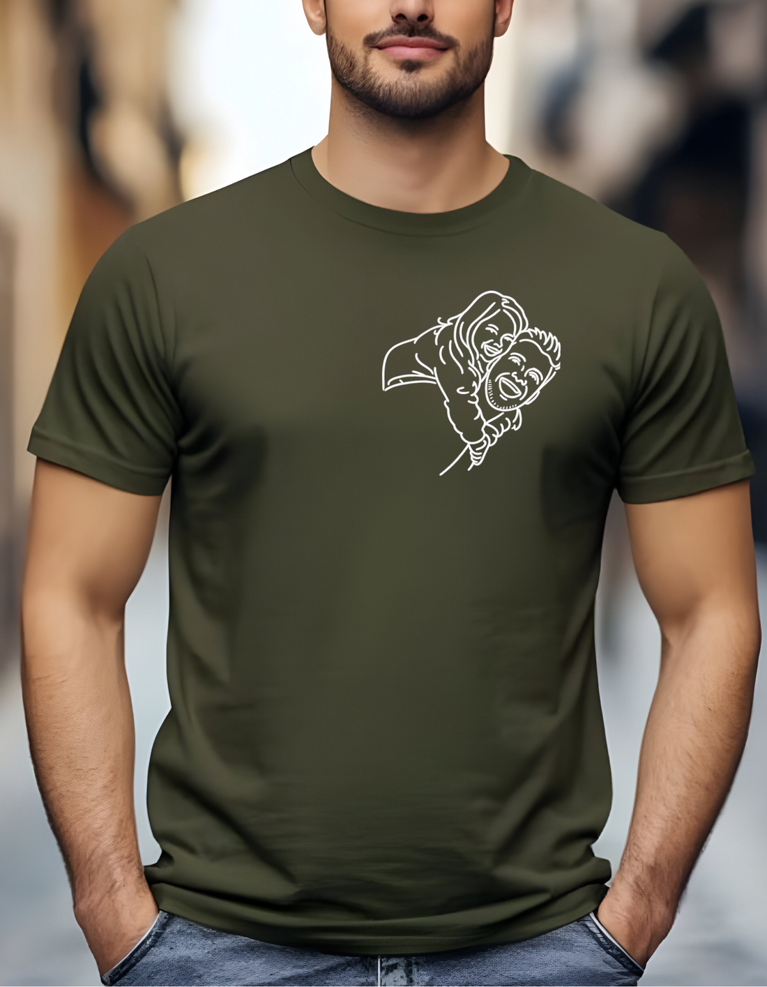 Custom Photo Shirt For Dad Father's Day Gift, Line Art T-Shirt, Dad and Baby Tee, Personalized Gift for Dad