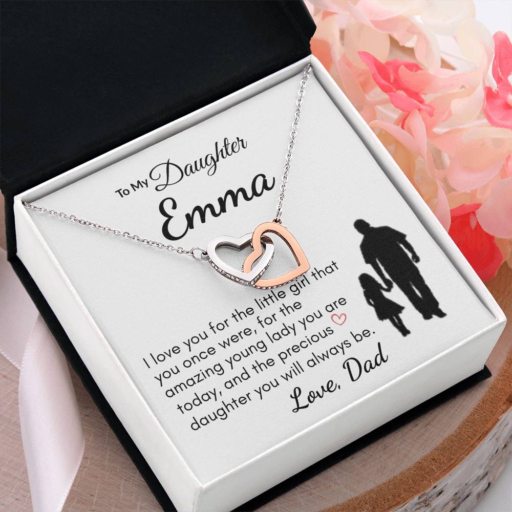 Personalize Hearts Necklace for Daughter, Birthday Gift for Her, Dad to Daughter Jewelry