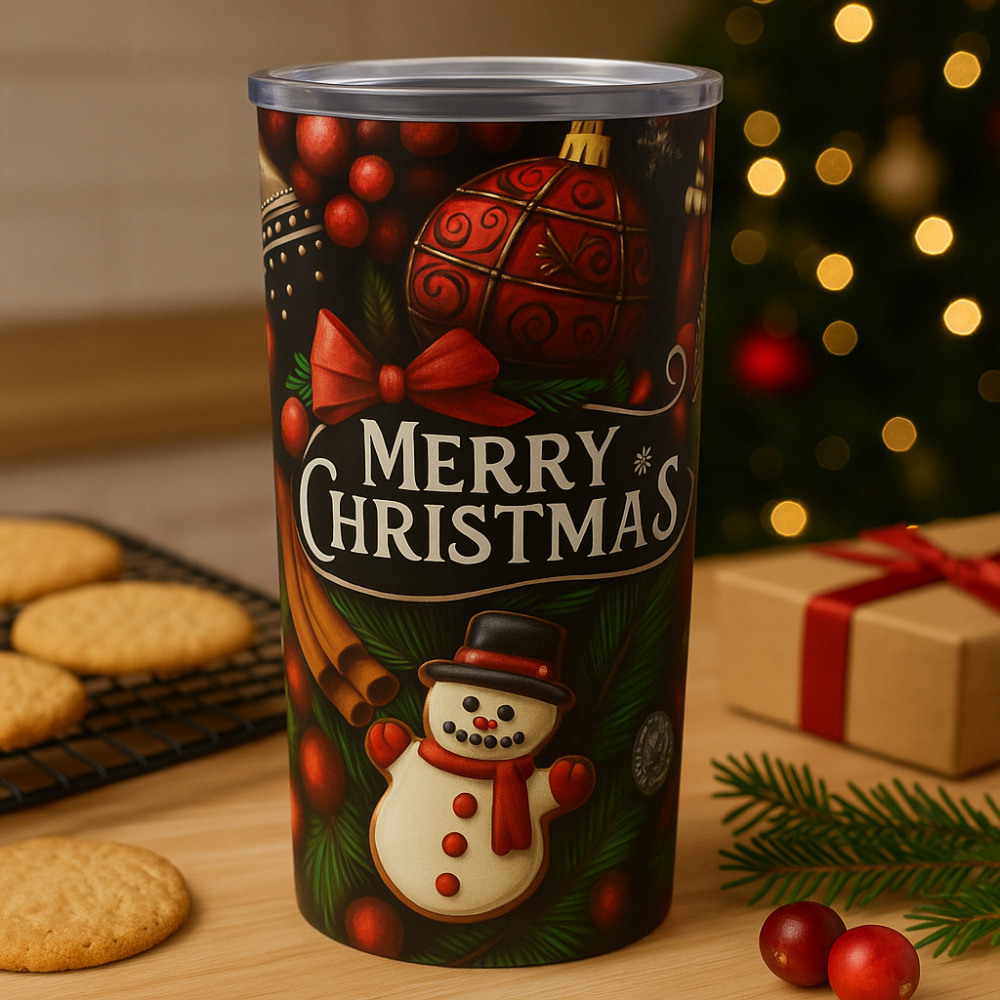Christmas Tumbler, Merry Christmas Travel Mug, Holiday Gift, Insulated Coffee Cup, Snowman Mug, Christmas Ornament, Xmas Present