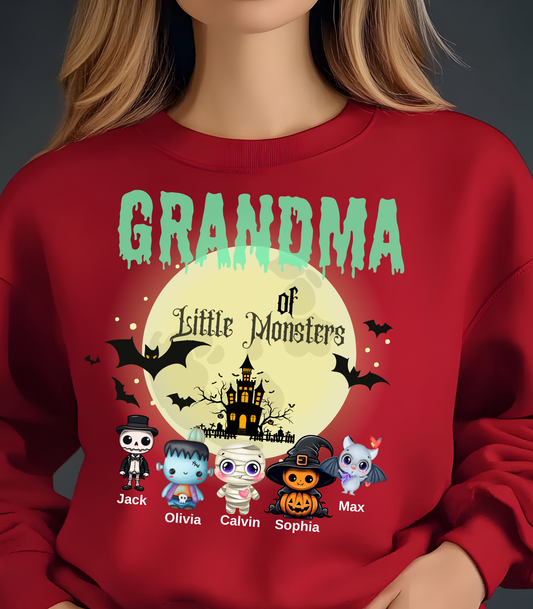 Custom Halloween Grandmas Little Monster Sweatshirt, Personalized with Kids' Names