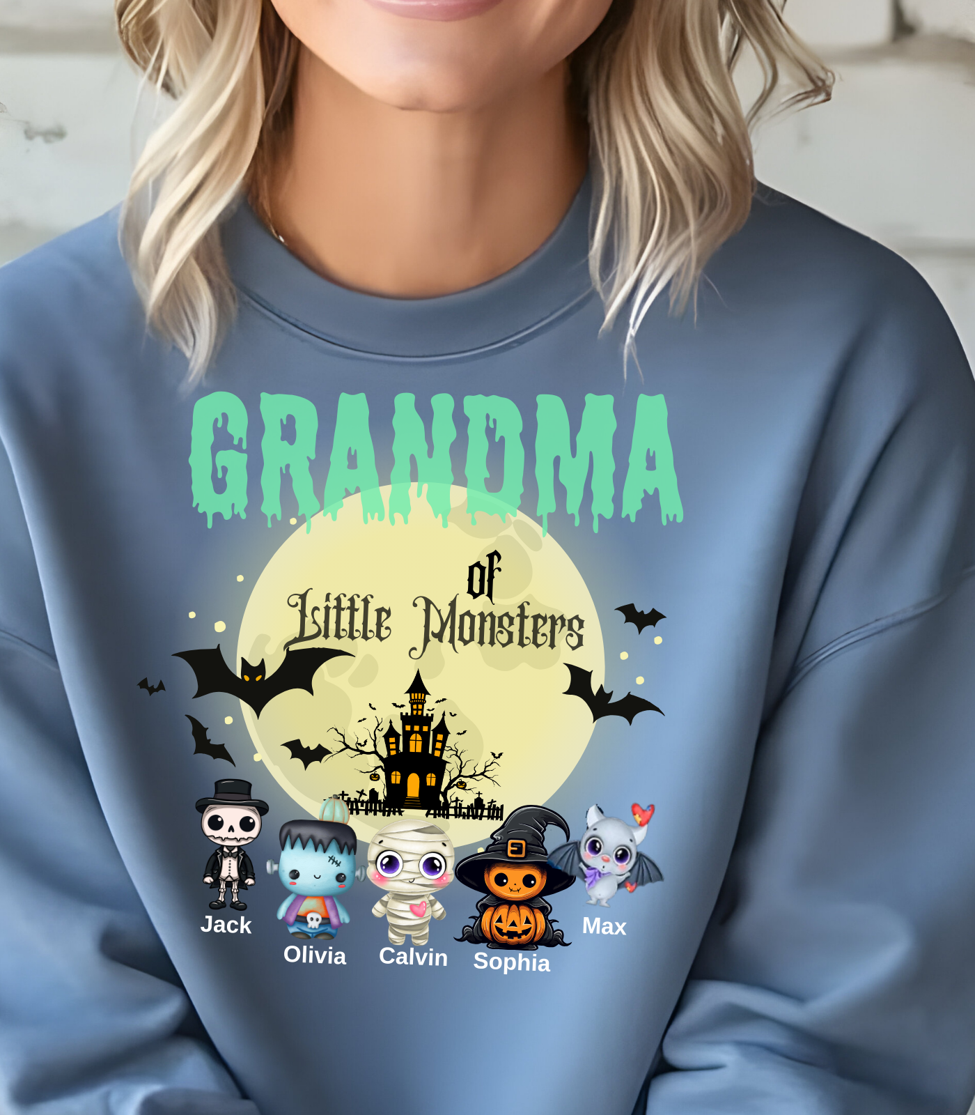 Custom Halloween Grandmas Little Monster Sweatshirt, Personalized with Kids' Names