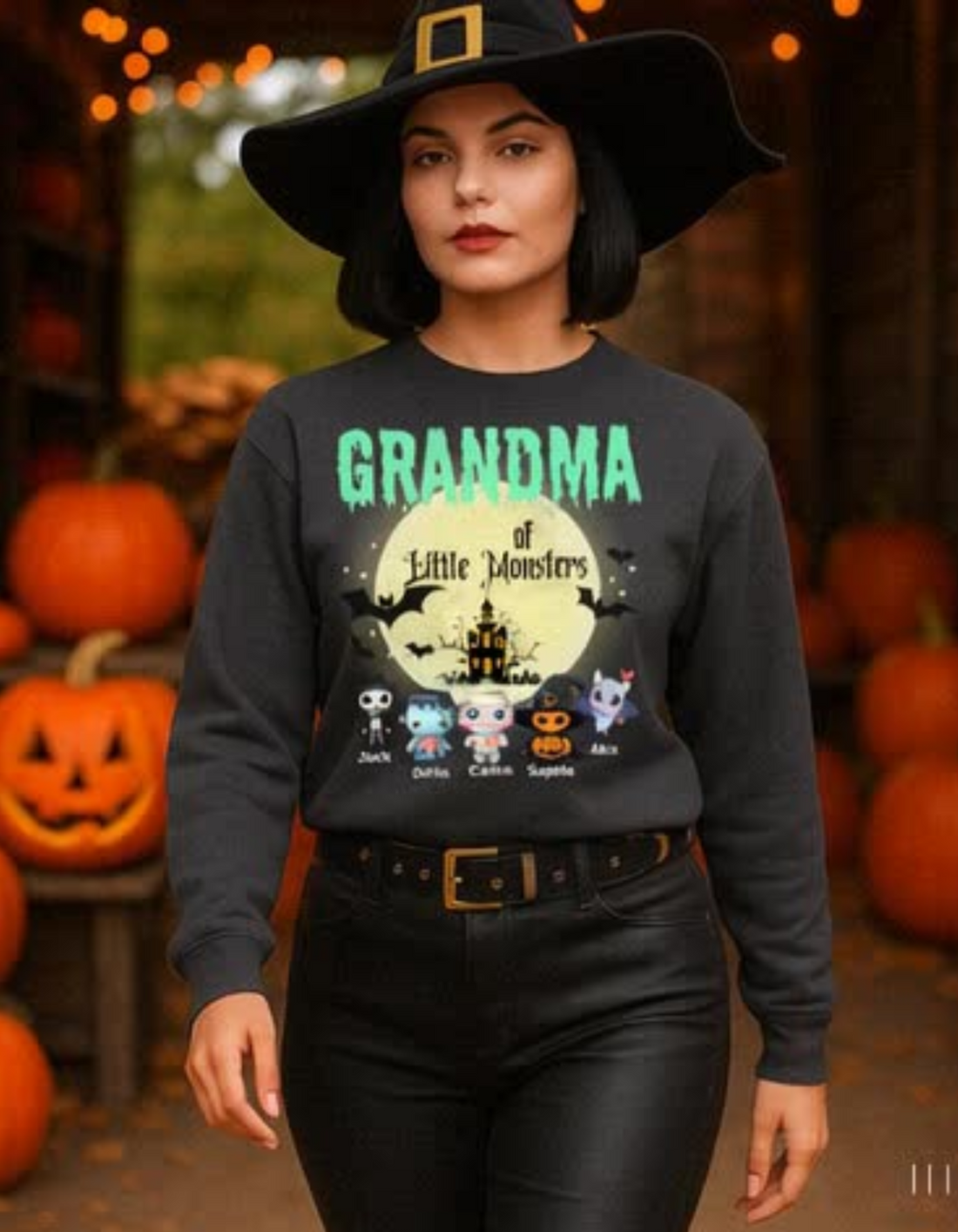 Custom Halloween Grandmas Little Monster Sweatshirt, Personalized with Kids' Names