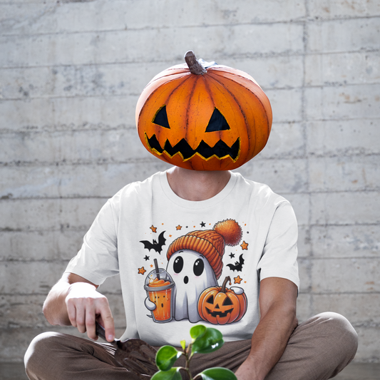 Halloween Cute Ghost and Pumpkin T-Shirt Short Sleeve