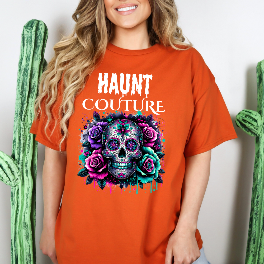 Skull & Roses Graphic Halloween Tee Haunt Couture reveal.”