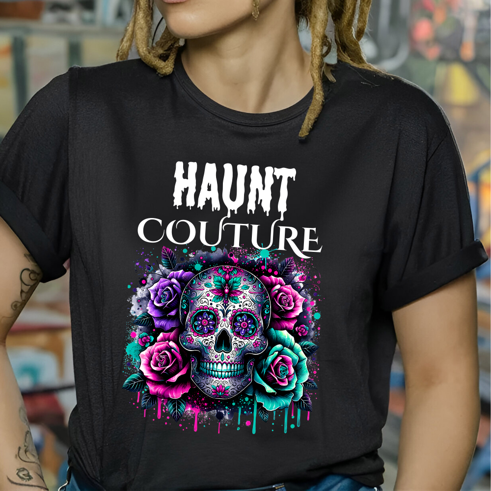 Skull & Roses Graphic Halloween Tee Haunt Couture reveal.”