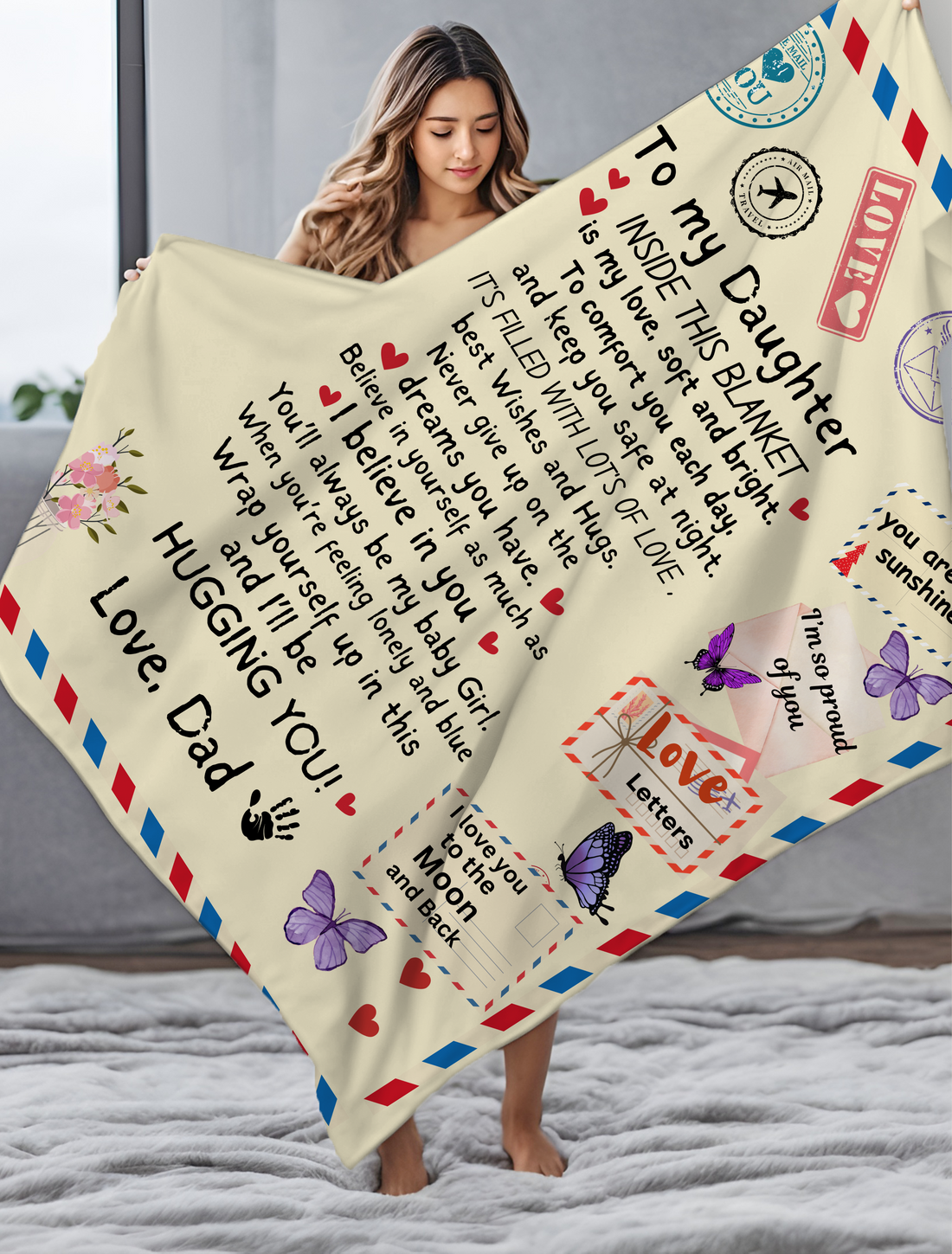 To My Daughter from Dad "Hugging You" Premium Sherpa Blanket