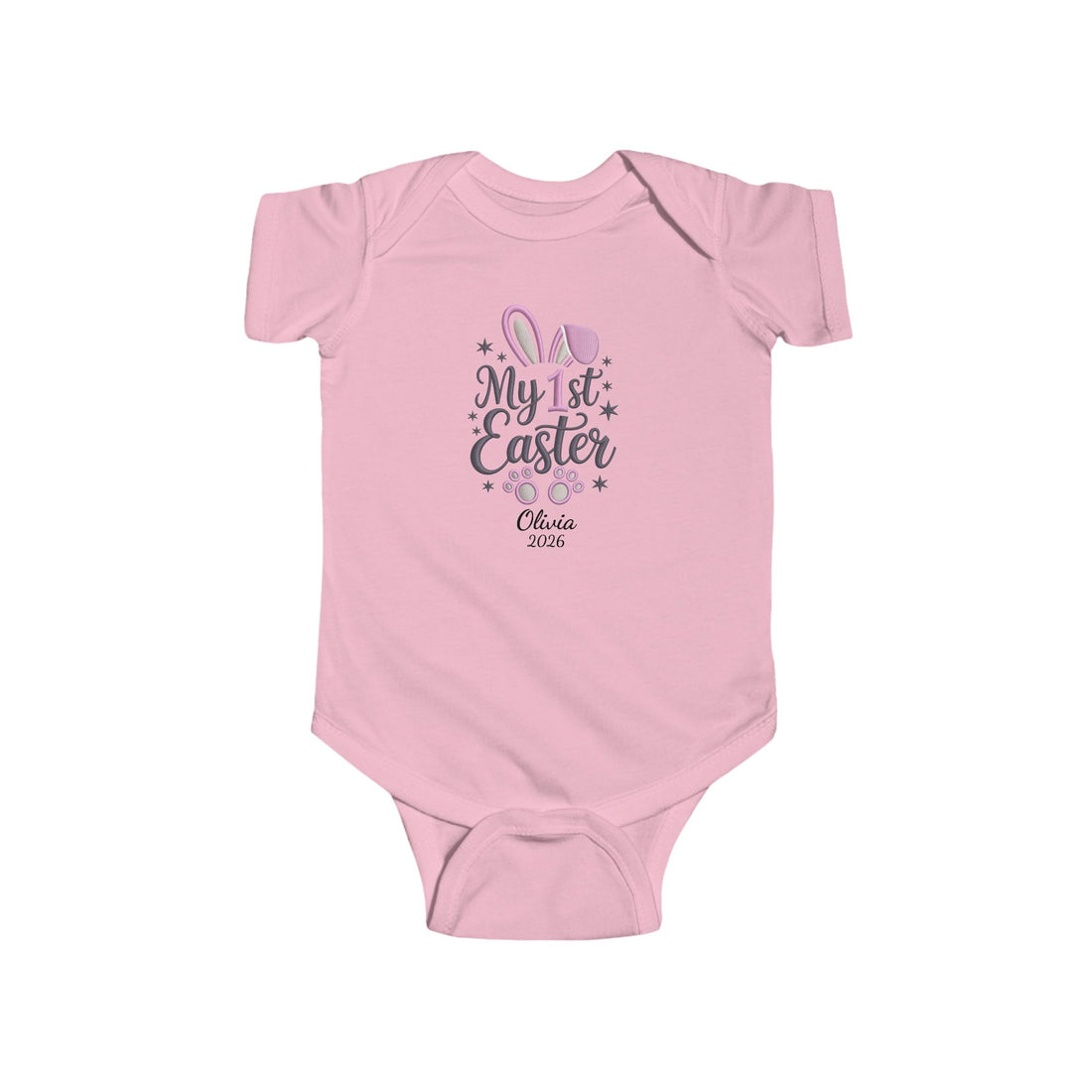 My 1st Easter Baby Bodysuit, Personalized Rabbit Design, Custom Name Date Infant Onesie
