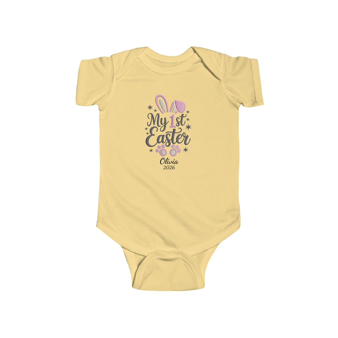 My 1st Easter Baby Bodysuit, Personalized Rabbit Design, Custom Name Date Infant Onesie