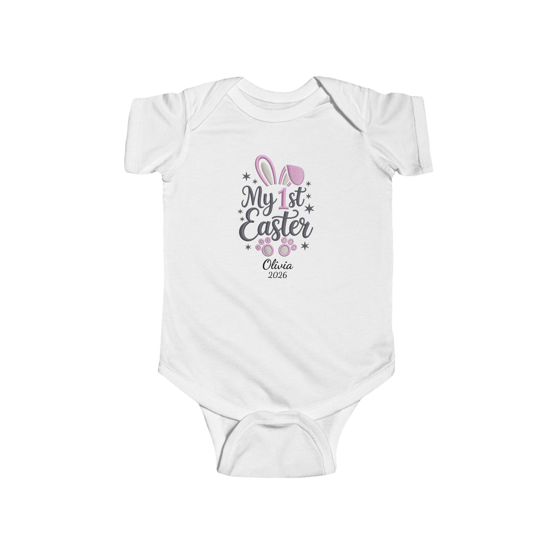 My 1st Easter Baby Bodysuit, Personalized Rabbit Design, Custom Name Date Infant Onesie