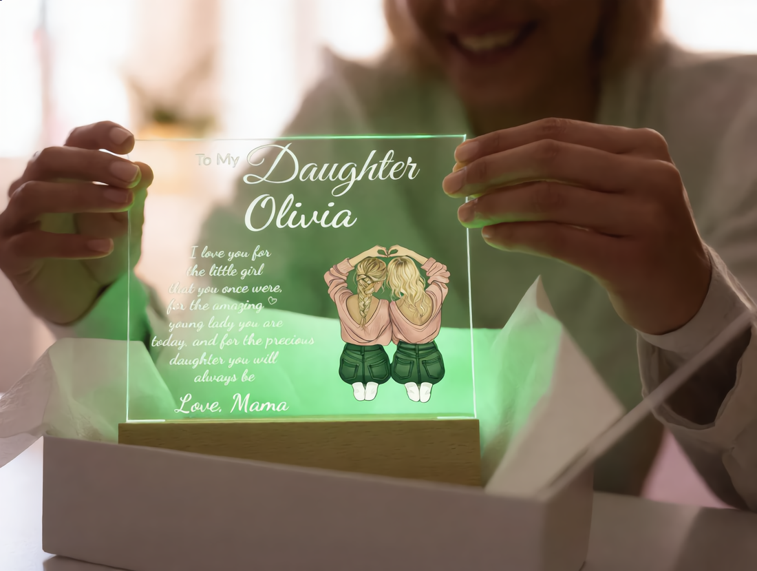 Personalized Gift for Daughter, Mother and Daughter Art, Sentimental Present Acrylic LED Nite Light