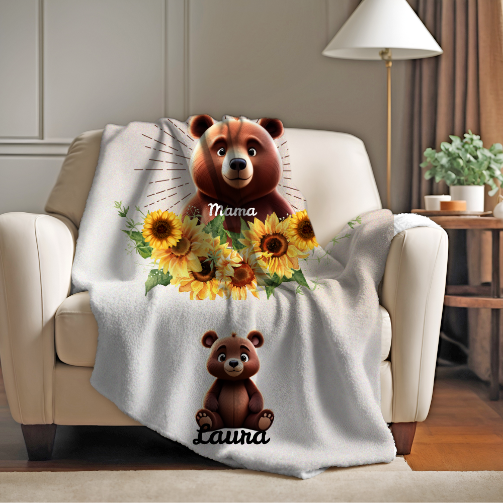 Gift for Mom Blanket: Mother's Day Present from Kids, Mama Bear Plush Fleece Blanket - 50x60