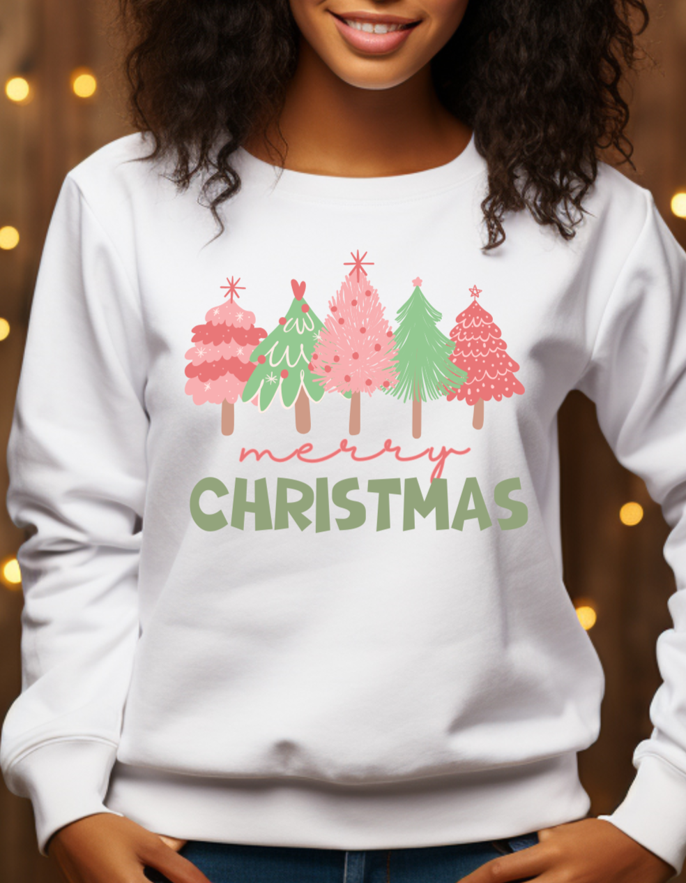 Pink Tree Christmas Sweatshirt |Cute Christmas Sweater