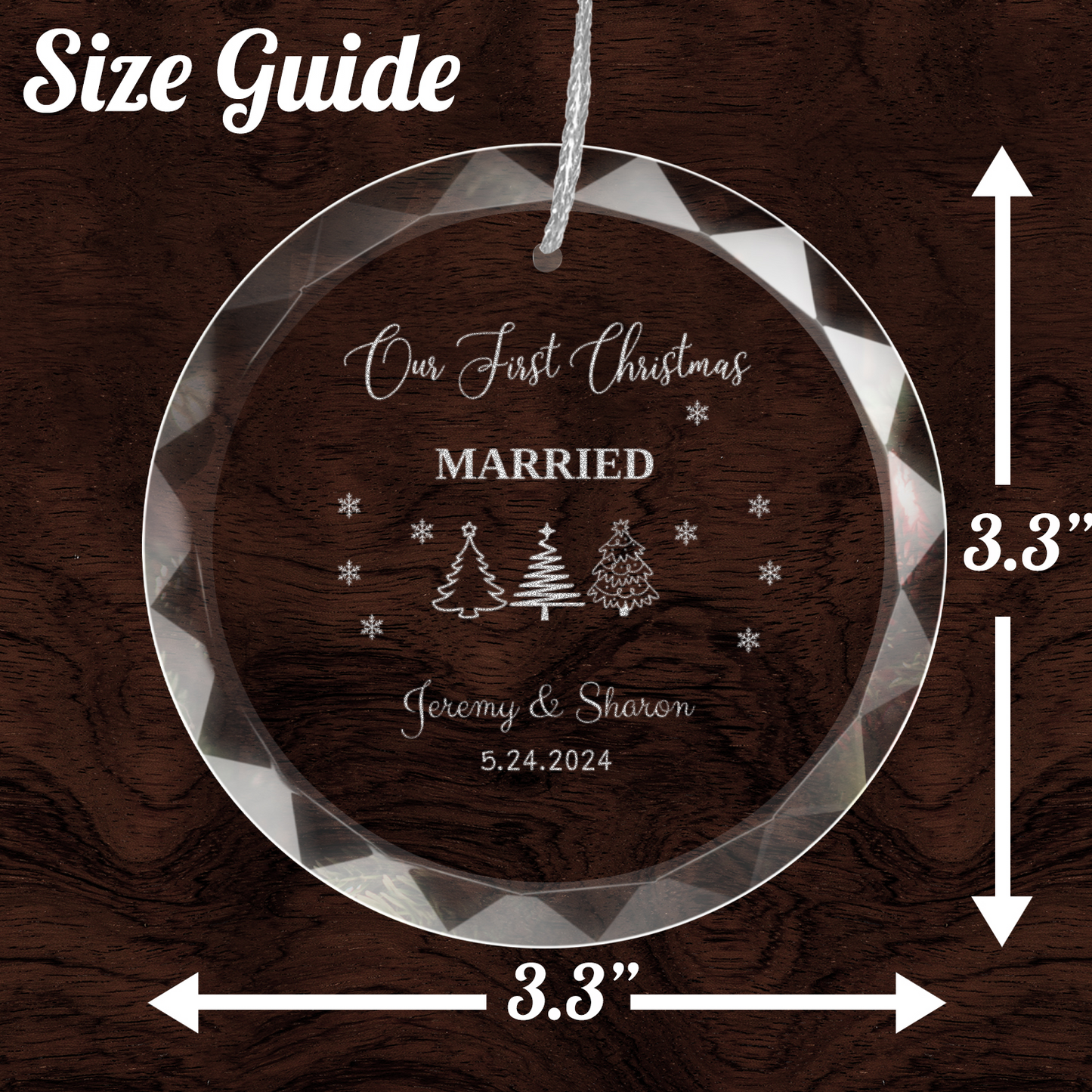 Personalized "Our First Xmas" Relationship Round Glass Engraved Ornament with Gift Box