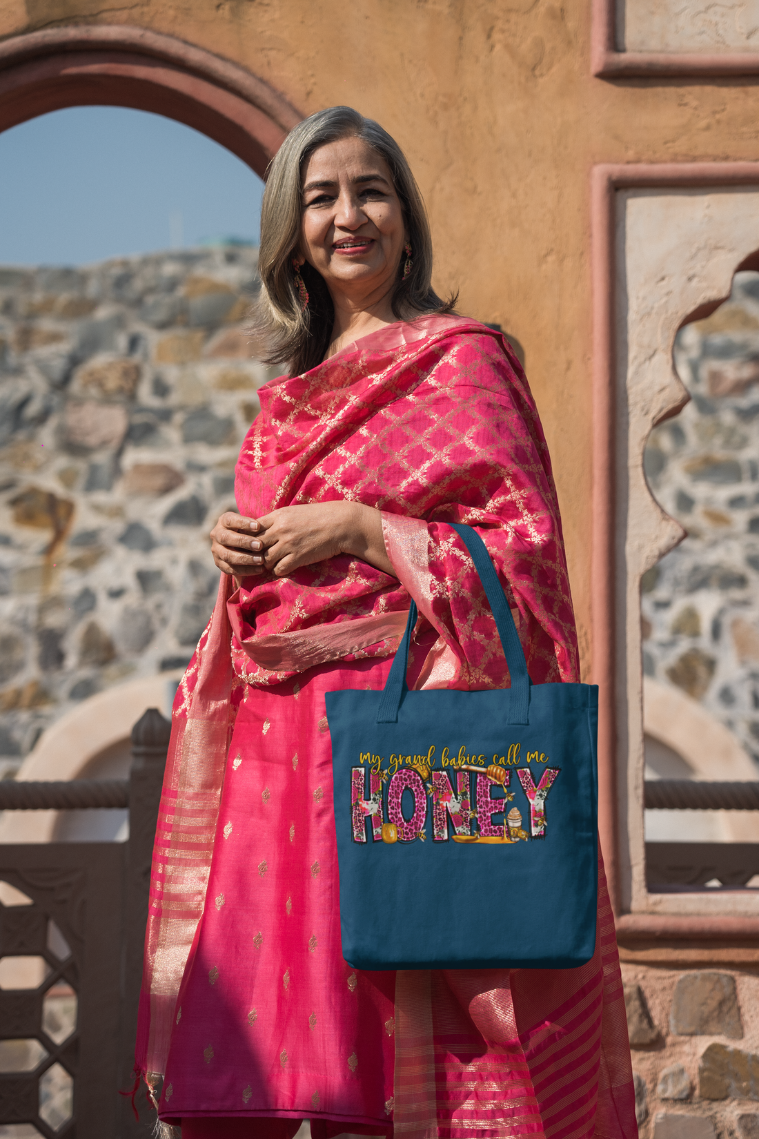 "My Grandbabies Call Me Honey" Canvas Tote Bag