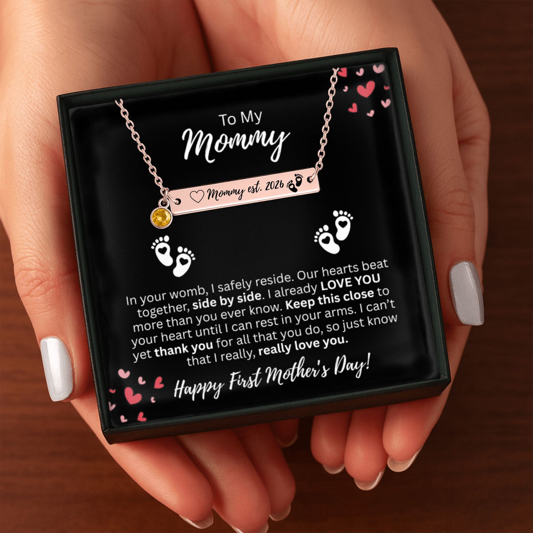 She’s about to celebrate her first Mother’s Day… 💖To My Mommy Engraved Personalized Birthstone Necklace!
