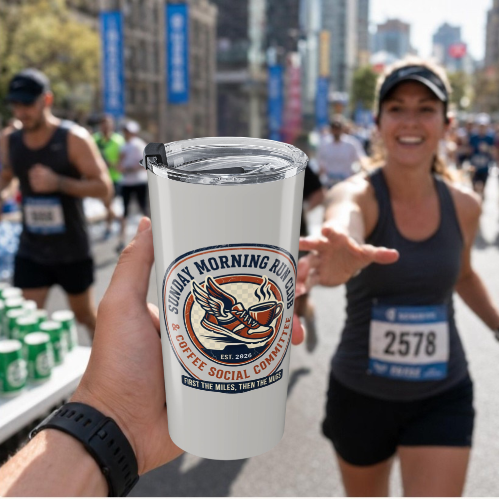 Personalized Running Tumbler, Sunday Morning Run Club, Gift for Runners, Vacuum Insulated Travel Mug, Fitness Enthusiast Tumbler, 20oz
