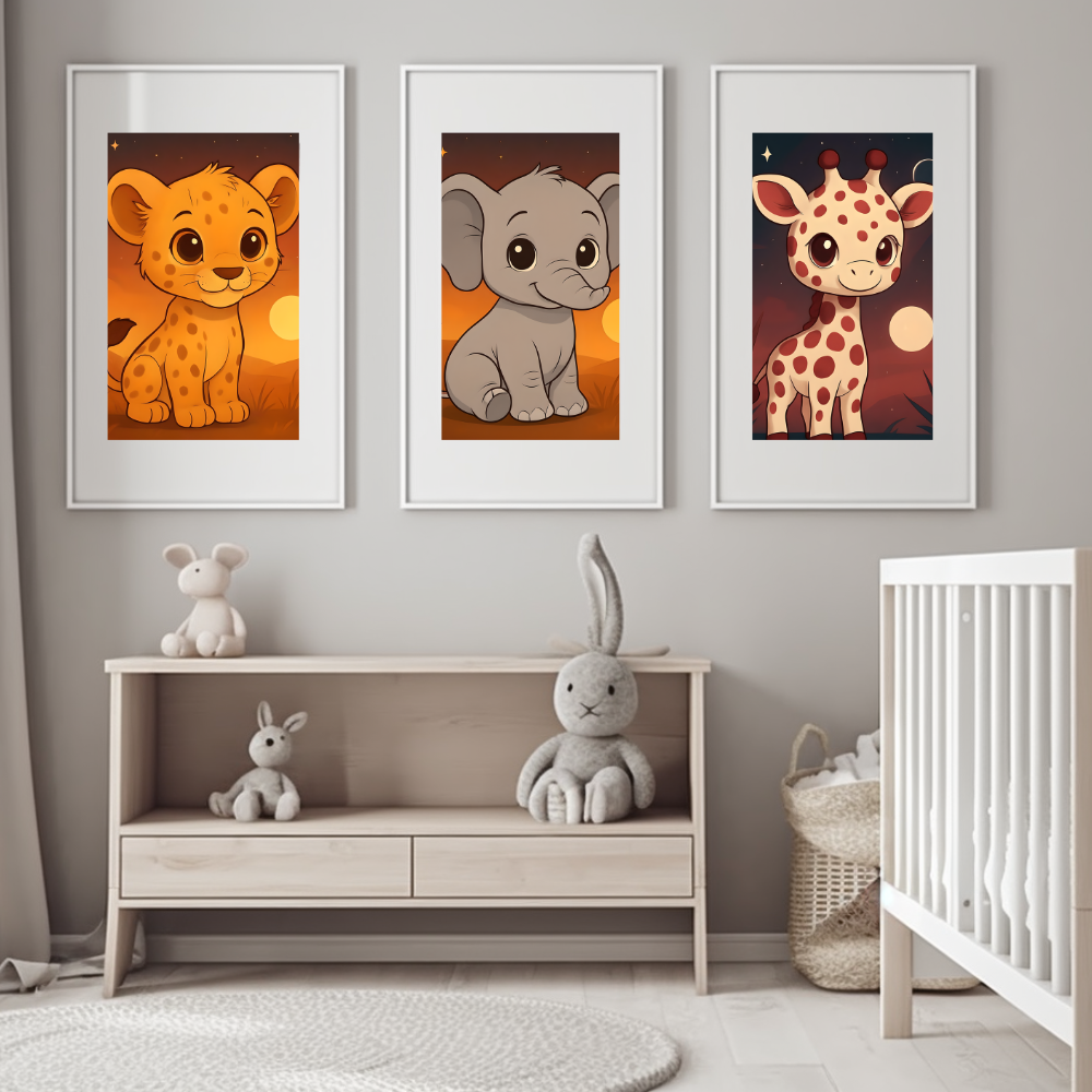 Cute Safari Animals Sunset Canvas Art - Eco-Friendly Frame, Home Decor Vibes