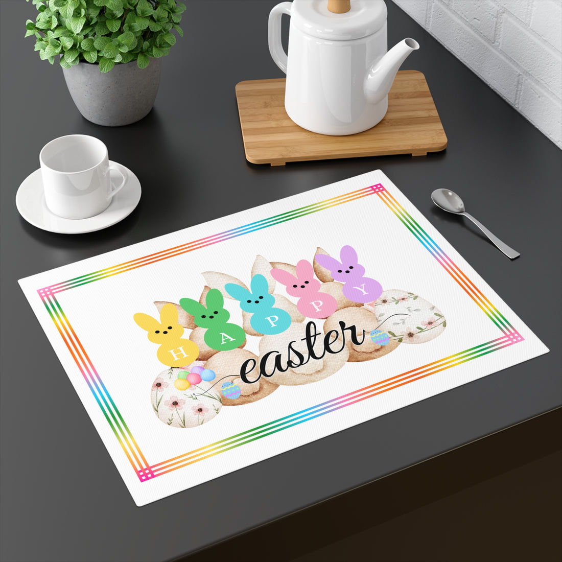 Happy Easter Placemats/Napkin, Easter Bunny Table Decor, Spring Dining Table Accessory, Holiday Cotton Placemat, Festive Table Setting Decor